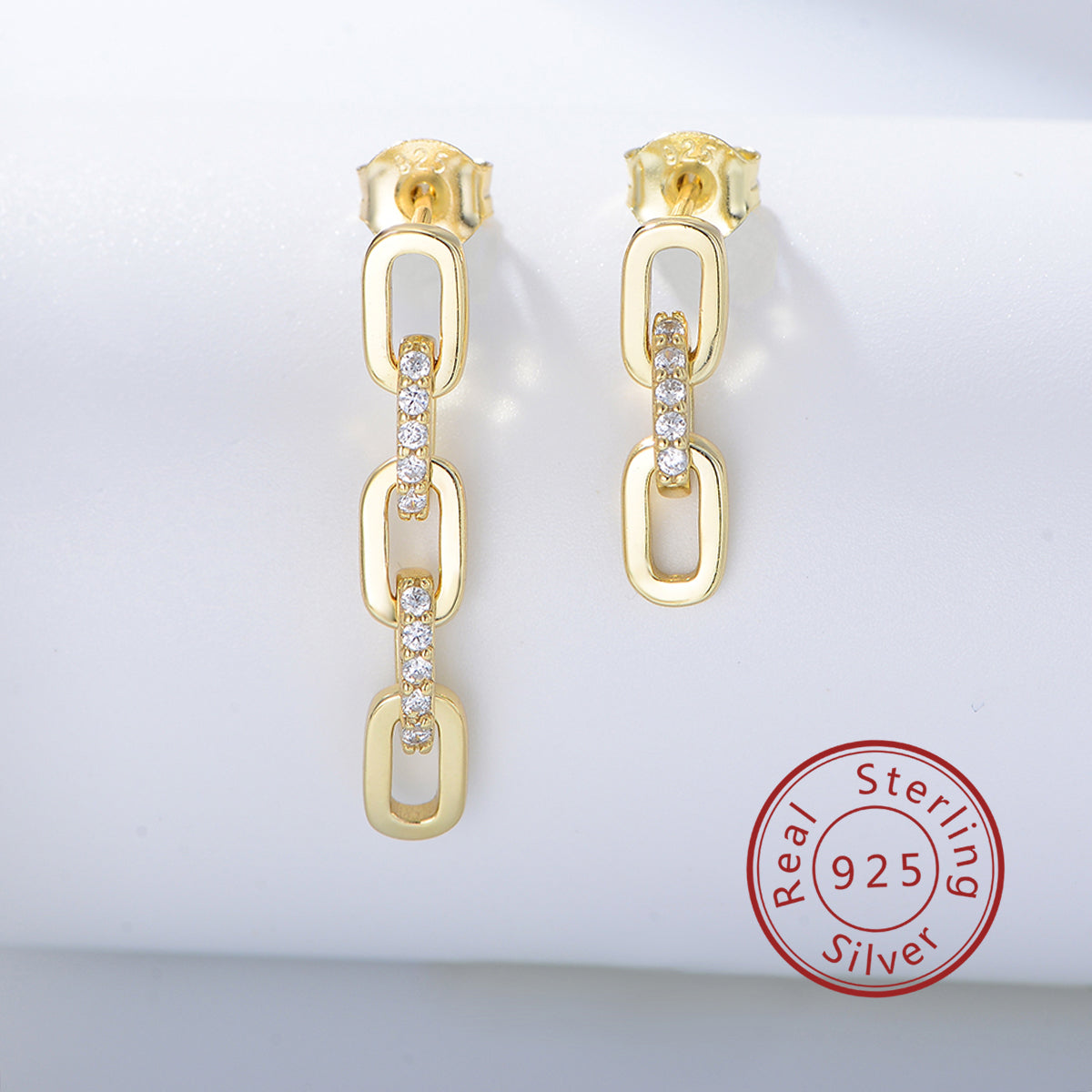 Trendy Jewelry CZ Diamond Chain Link Dangle Stud Earring