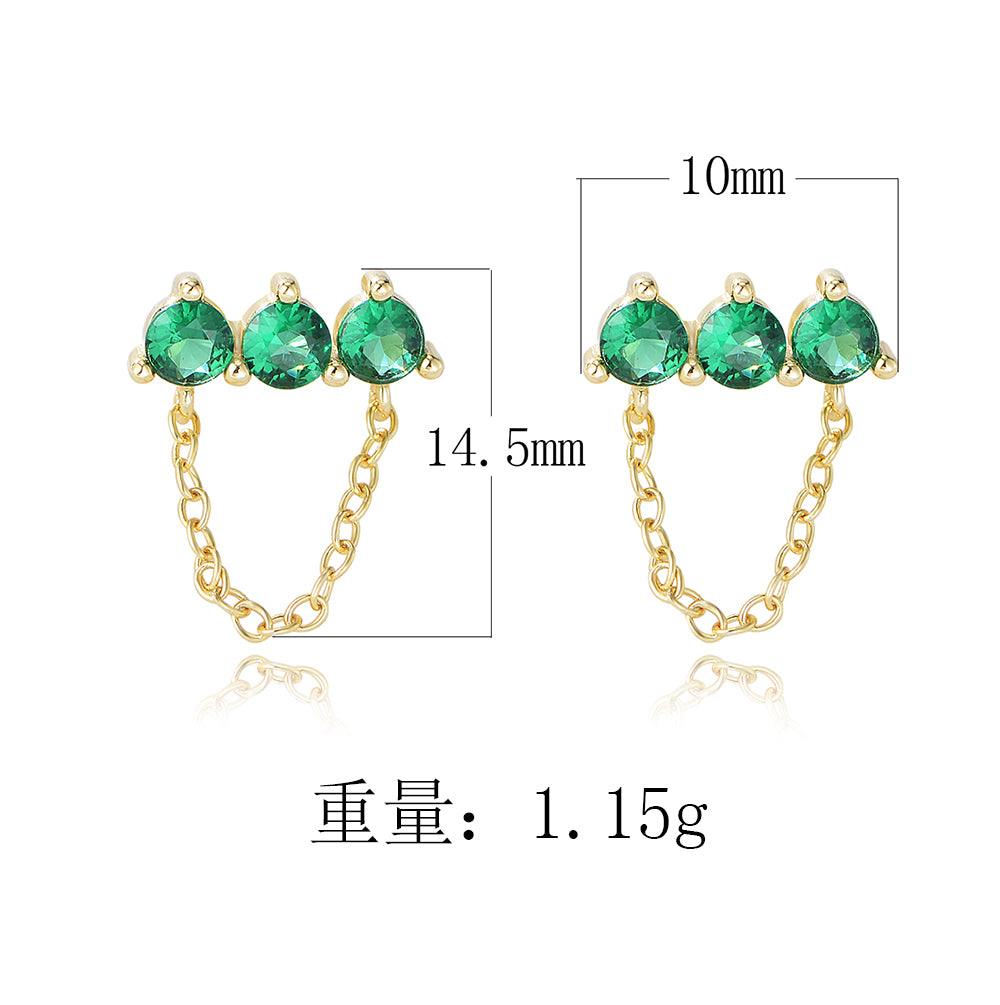 925 Sterling Silver Chain Jewelry Dainty Bar Green Zircon Earring