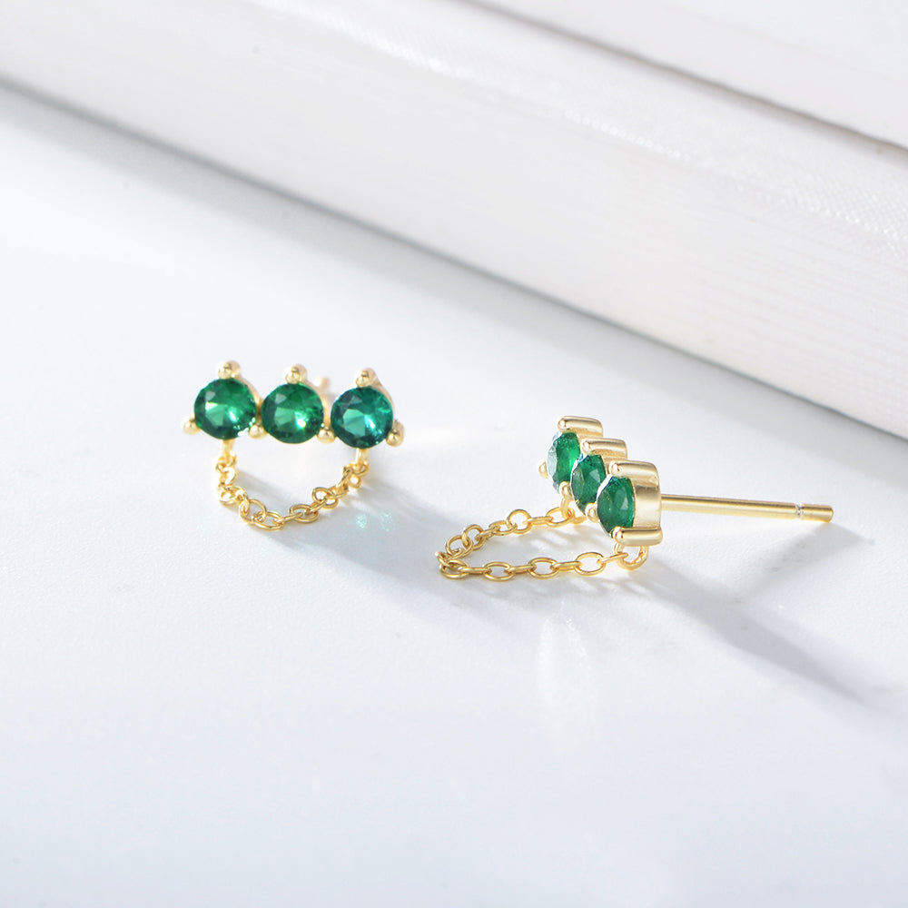 Chain Jewelry Dainty Bar Green Zircon Earring