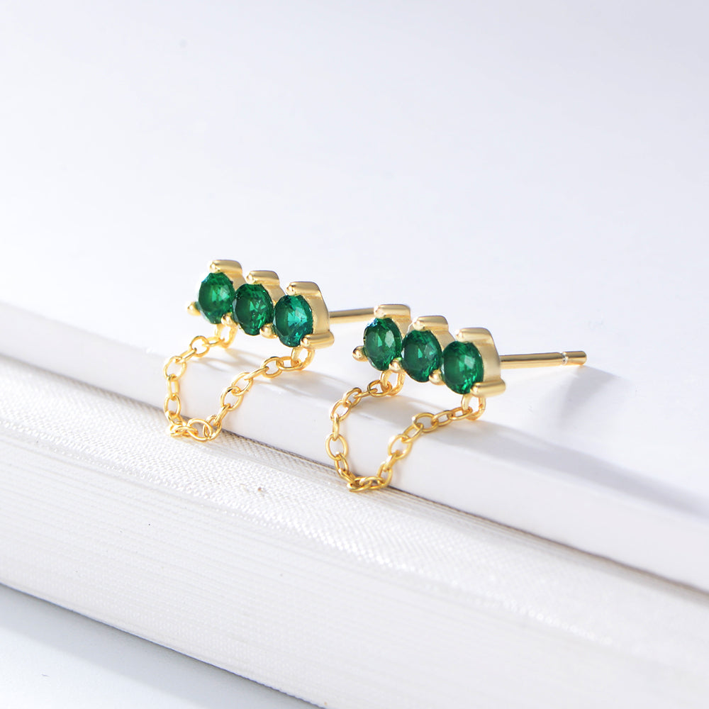 925 Sterling Silver Chain Jewelry Dainty Bar Green Zircon Earring