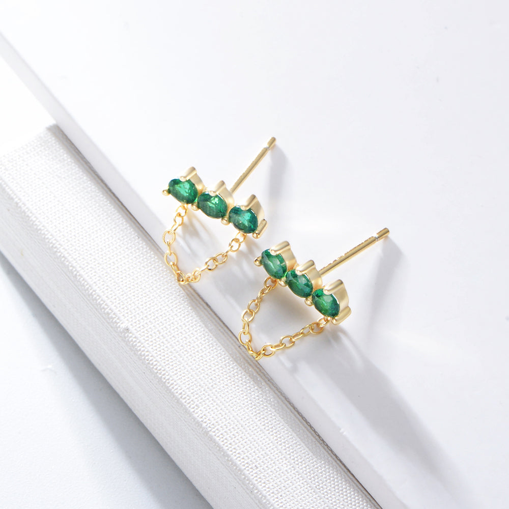 Chain Jewelry Dainty Bar Green Zircon Earring