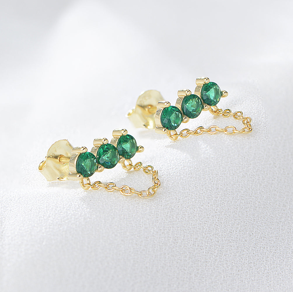Chain Jewelry Dainty Bar Green Zircon Earring