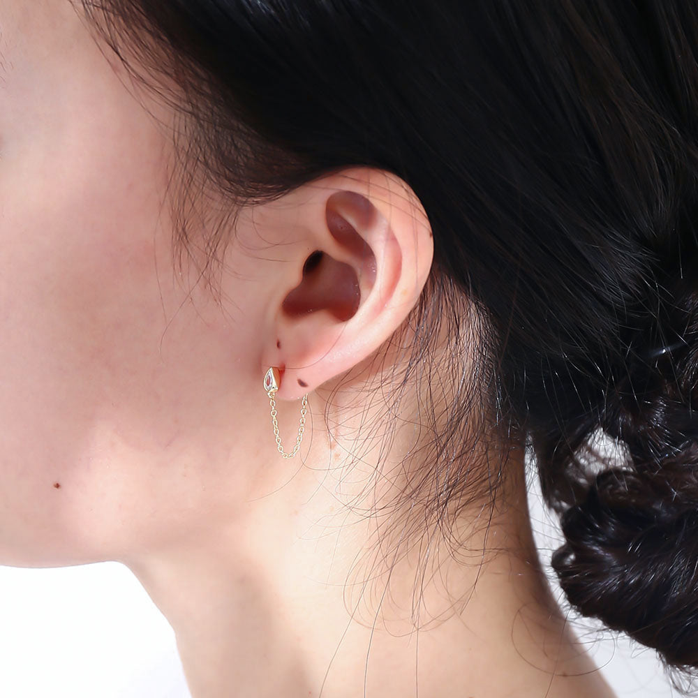 Zircon Stud Chain Link Hoops Gold Long Chain Dangle Earrings