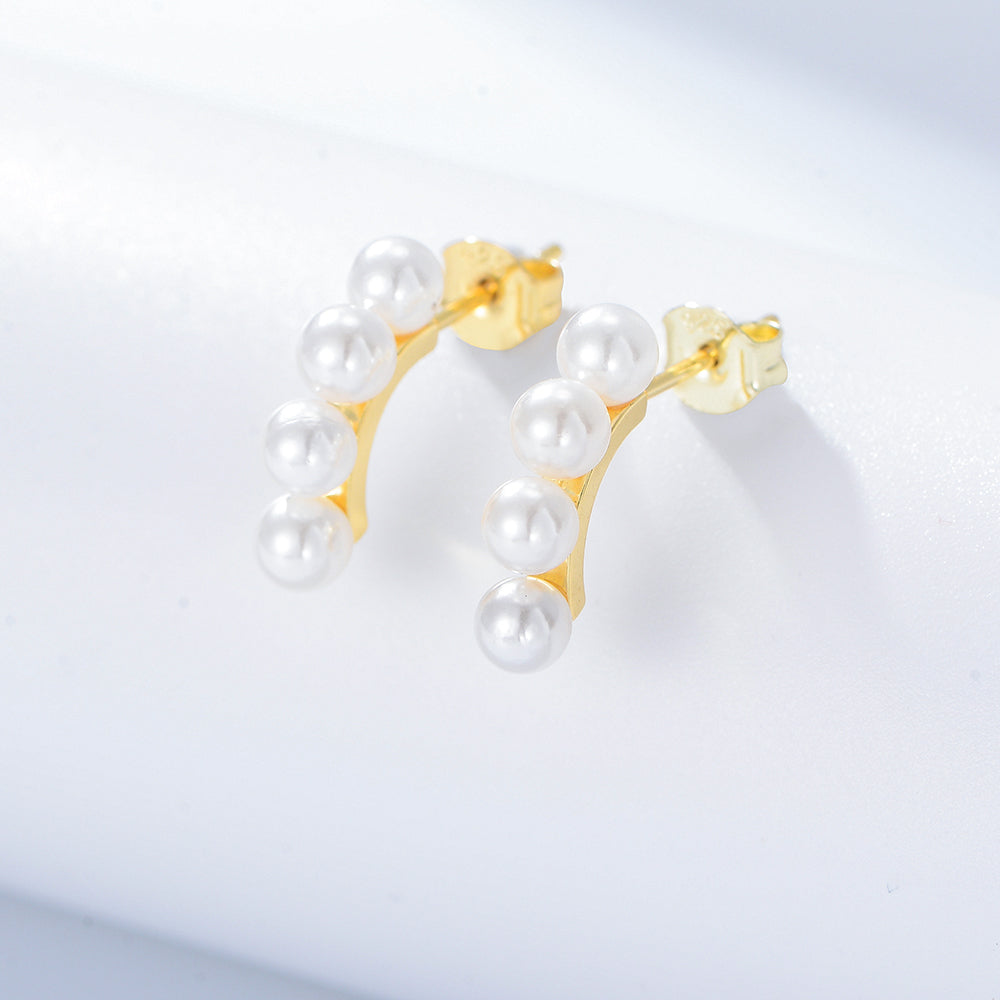 Fashion 925 Sterling Silver Gold Plated Pearl Stud Earring