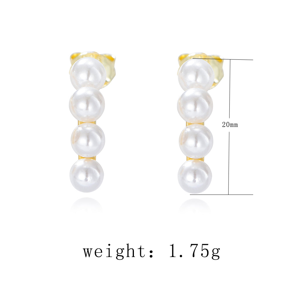 Fashion 925 Sterling Silver Gold Plated Pearl Stud Earring