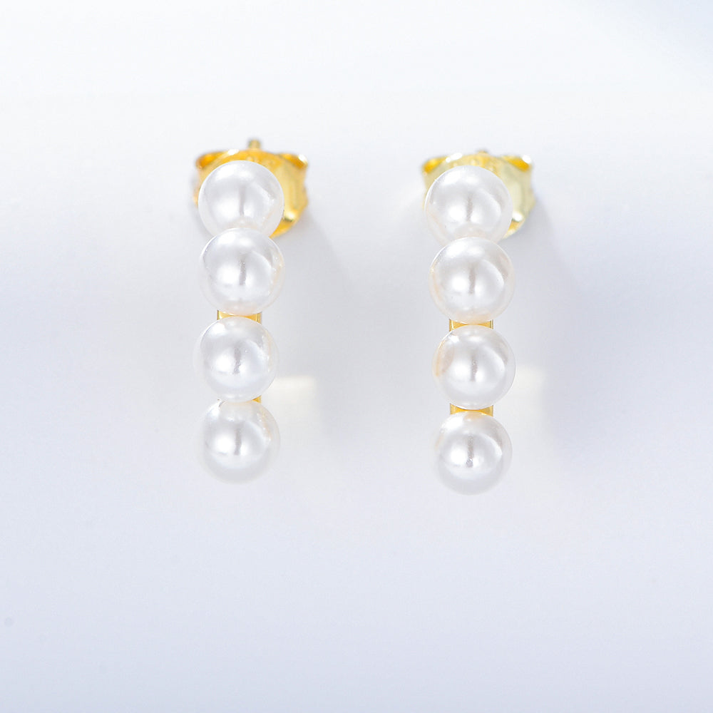 Fashion 925 Sterling Silver Gold Plated Pearl Stud Earring