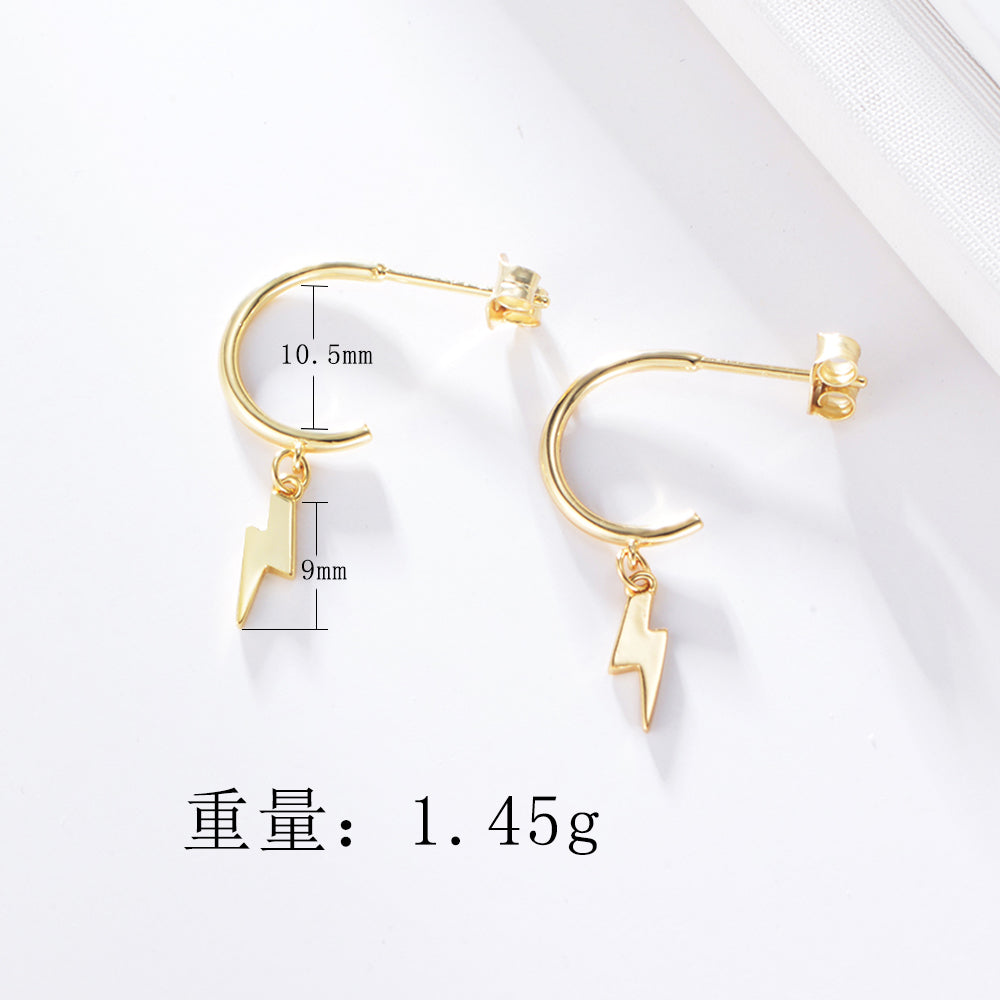 Fashion 925 Sterling Silver Gold Plated Jewelry Lightning Charm Stud Earring