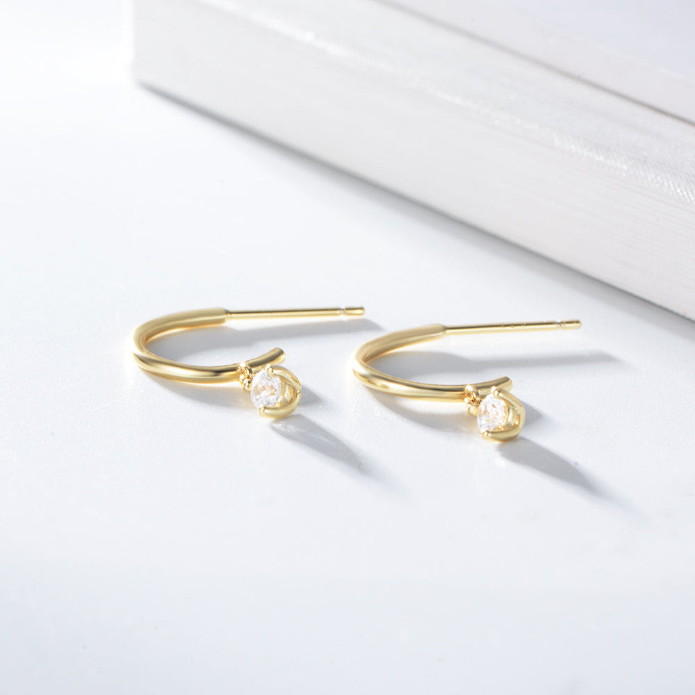 Simple Gold Plated Claw Setting Zircon Hanging Stud Earrings