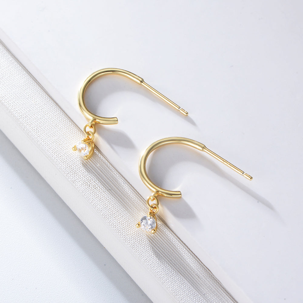Simple Gold Plated Claw Setting Zircon Hanging Stud Earrings