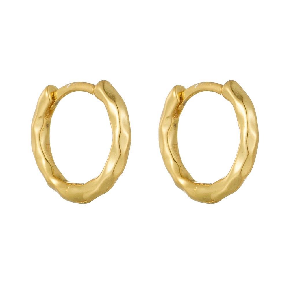 Simple 925 Sterling Silver Gold Plated Irregular Polished Finish Huggie Earrings