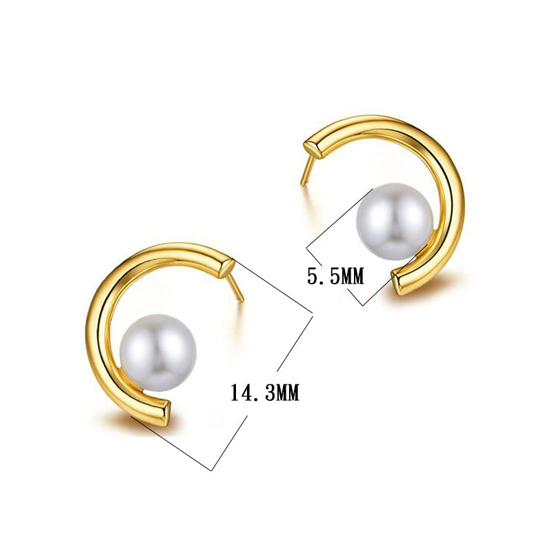 Trendy 14K Gold Plated C-Shaped Inside Pearl Stud Earrings