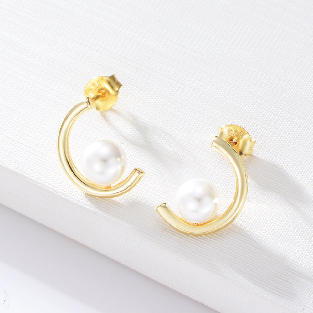 Trendy  C-Shaped Inside Pearl Stud Earrings