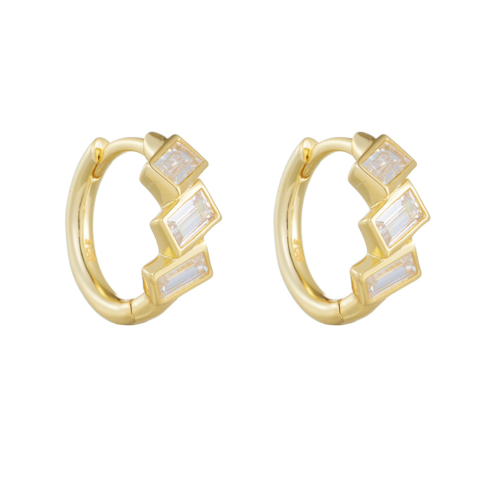 Fine Jewelry  Rectangle Cubic Zircon  Huggie Earrings