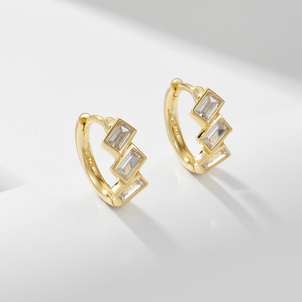 Fine Jewelry  Rectangle Cubic Zircon  Huggie Earrings