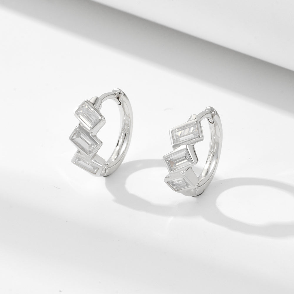 Fine Jewelry  Rectangle Cubic Zircon  Huggie Earrings