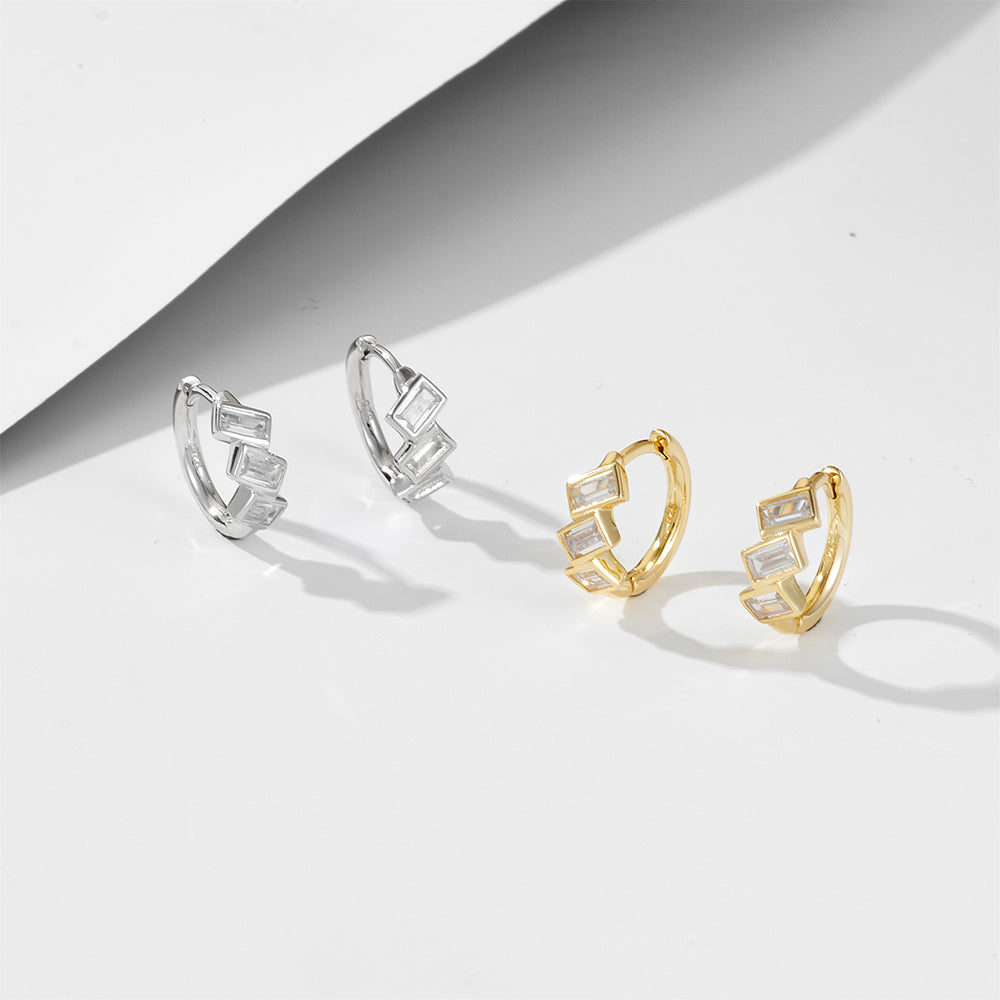 Fine Jewelry  Rectangle Cubic Zircon  Huggie Earrings
