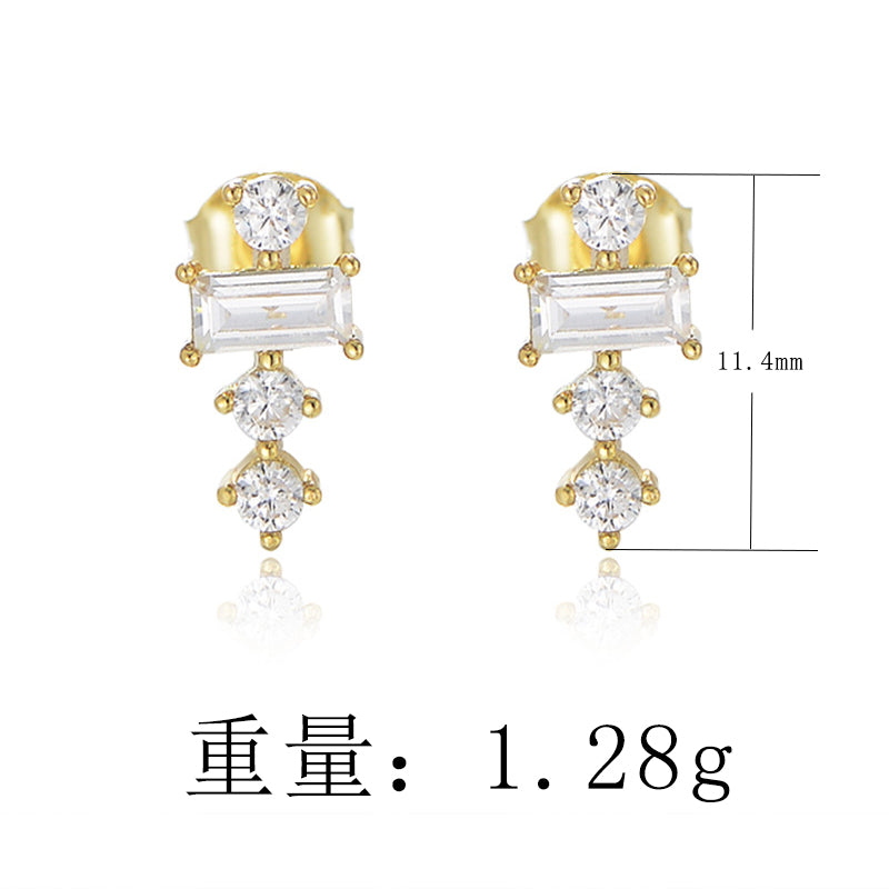 S925 Sterling Silver Simple Fashion Geometric Clear Cubic Zirconia Cross Stud Earrings