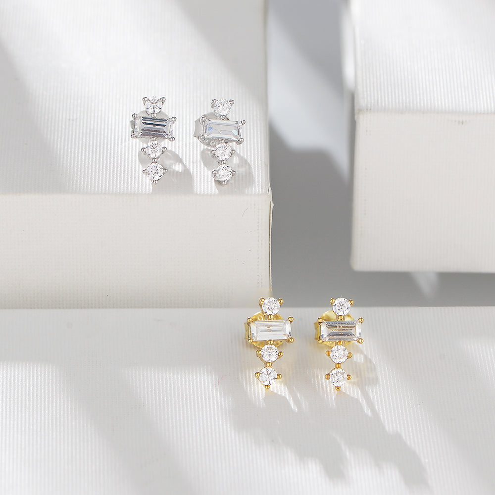 Simple Fashion Geometric Clear Cubic Zirconia Cross Stud Earrings