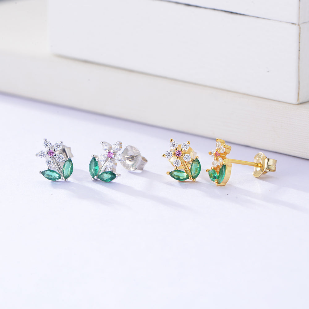 Flower Cubic Zirconia Stud Earrings