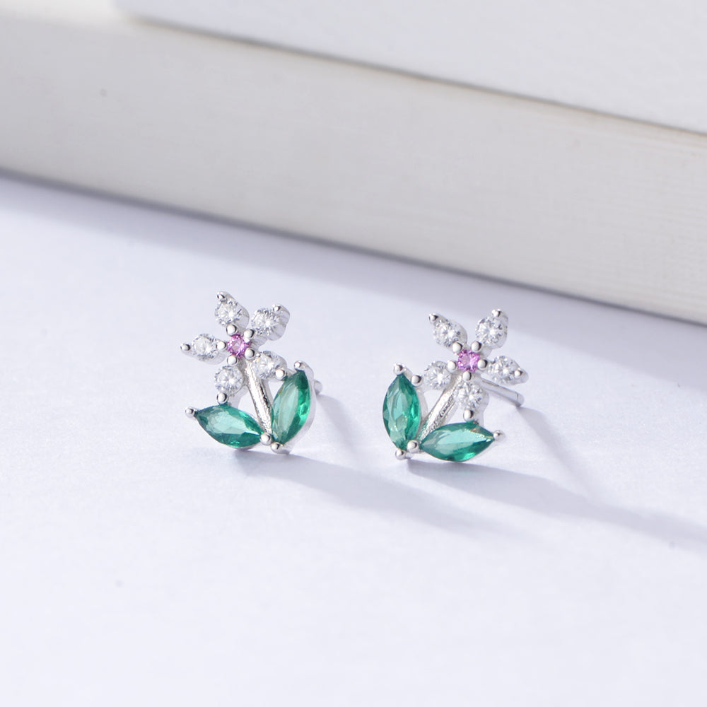 Flower Cubic Zirconia Stud Earrings