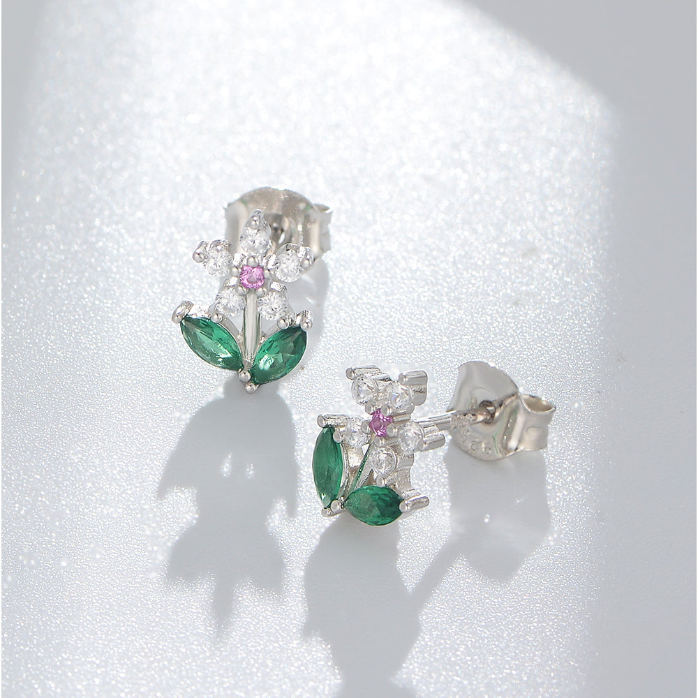 Flower Cubic Zirconia Stud Earrings