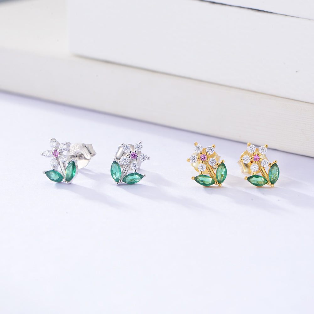 Flower Cubic Zirconia Stud Earrings