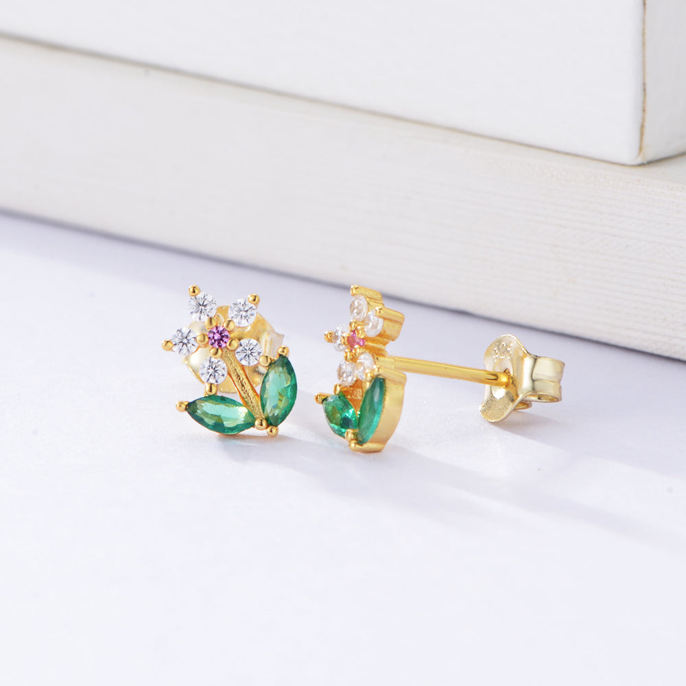 Flower Cubic Zirconia Stud Earrings
