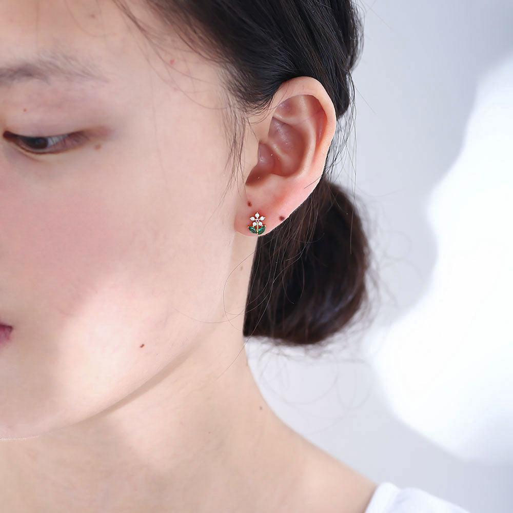 Flower Cubic Zirconia Stud Earrings