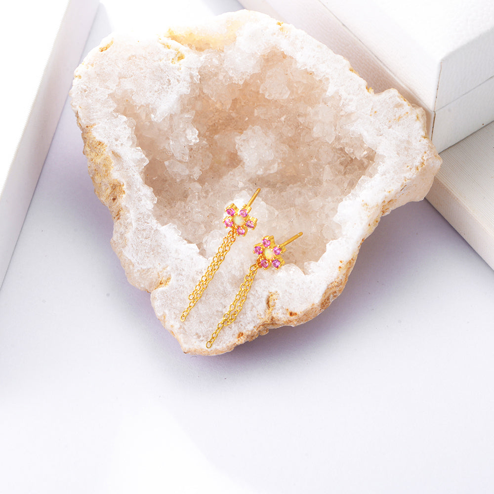 Zircon Flower Tassel Drop Earrings