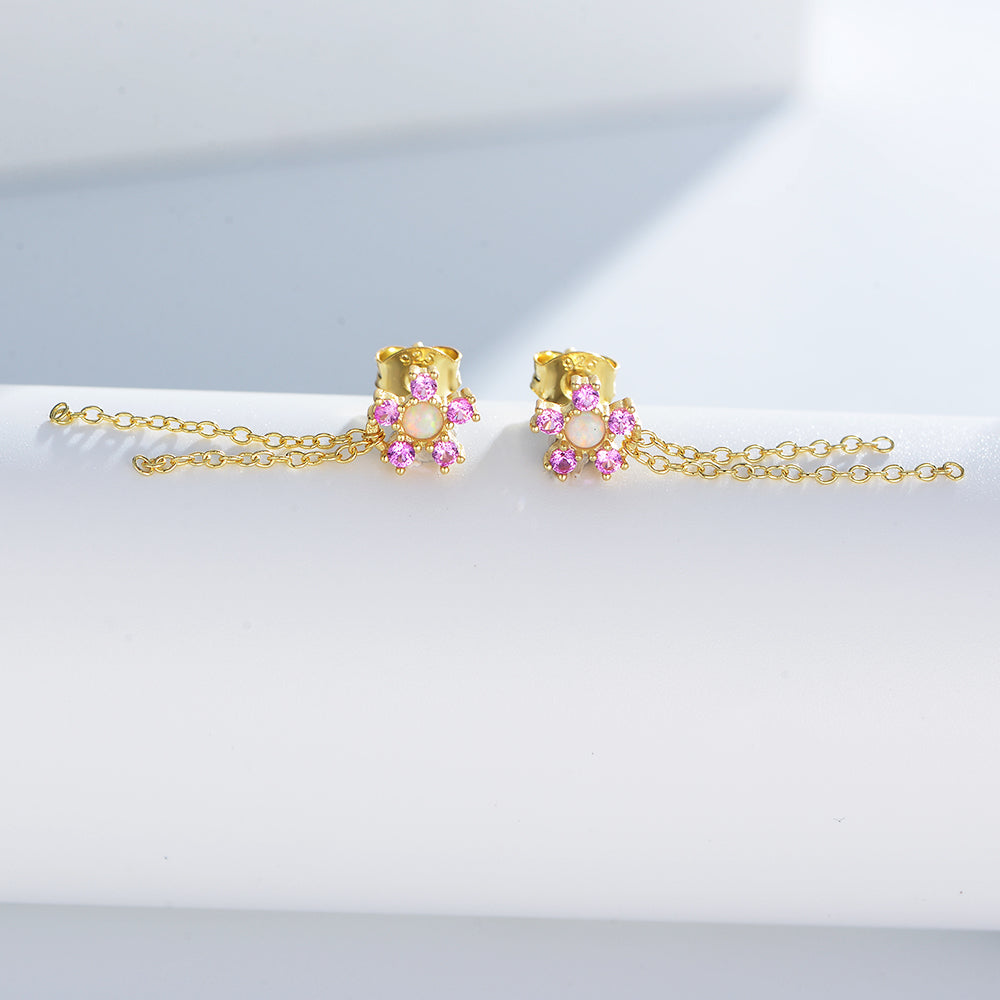 Zircon Flower Tassel Drop Earrings