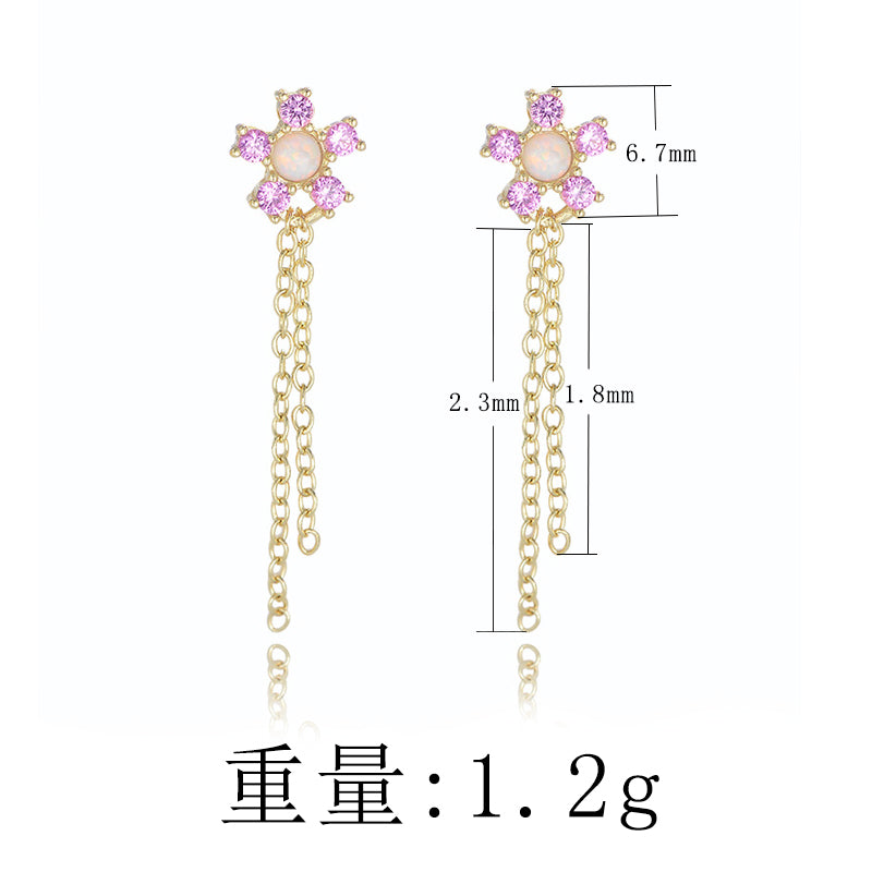 925 Sterling Silver Zircon Flower Tassel Drop Earrings