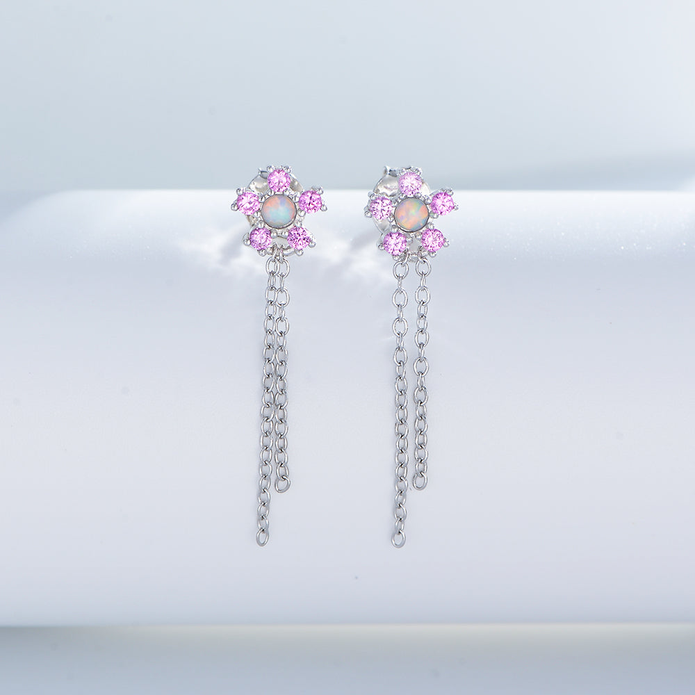 Zircon Flower Tassel Drop Earrings