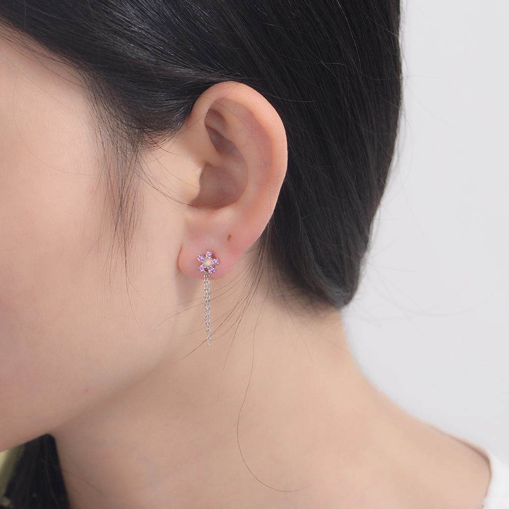 Zircon Flower Tassel Drop Earrings