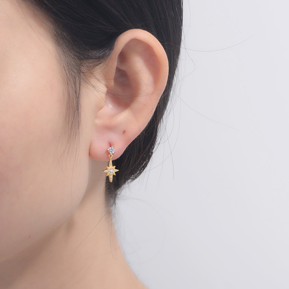 CZ Zirconia Asymmetry Star Moon Earrings