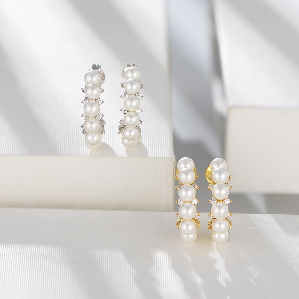 Fashion  Gold Plated CZ Pearl Stud Earrings