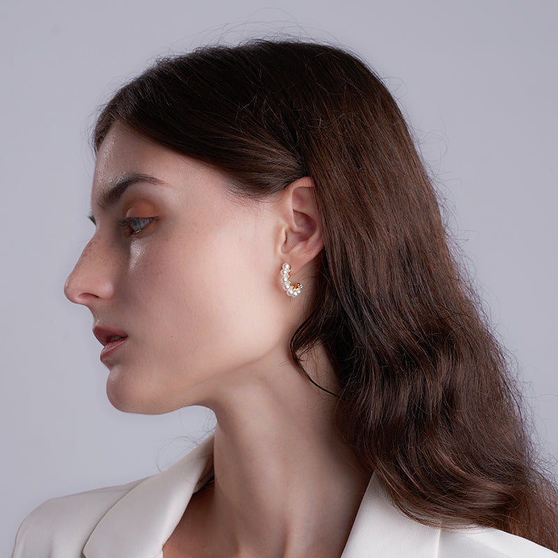 Fashion  Gold Plated CZ Pearl Stud Earrings