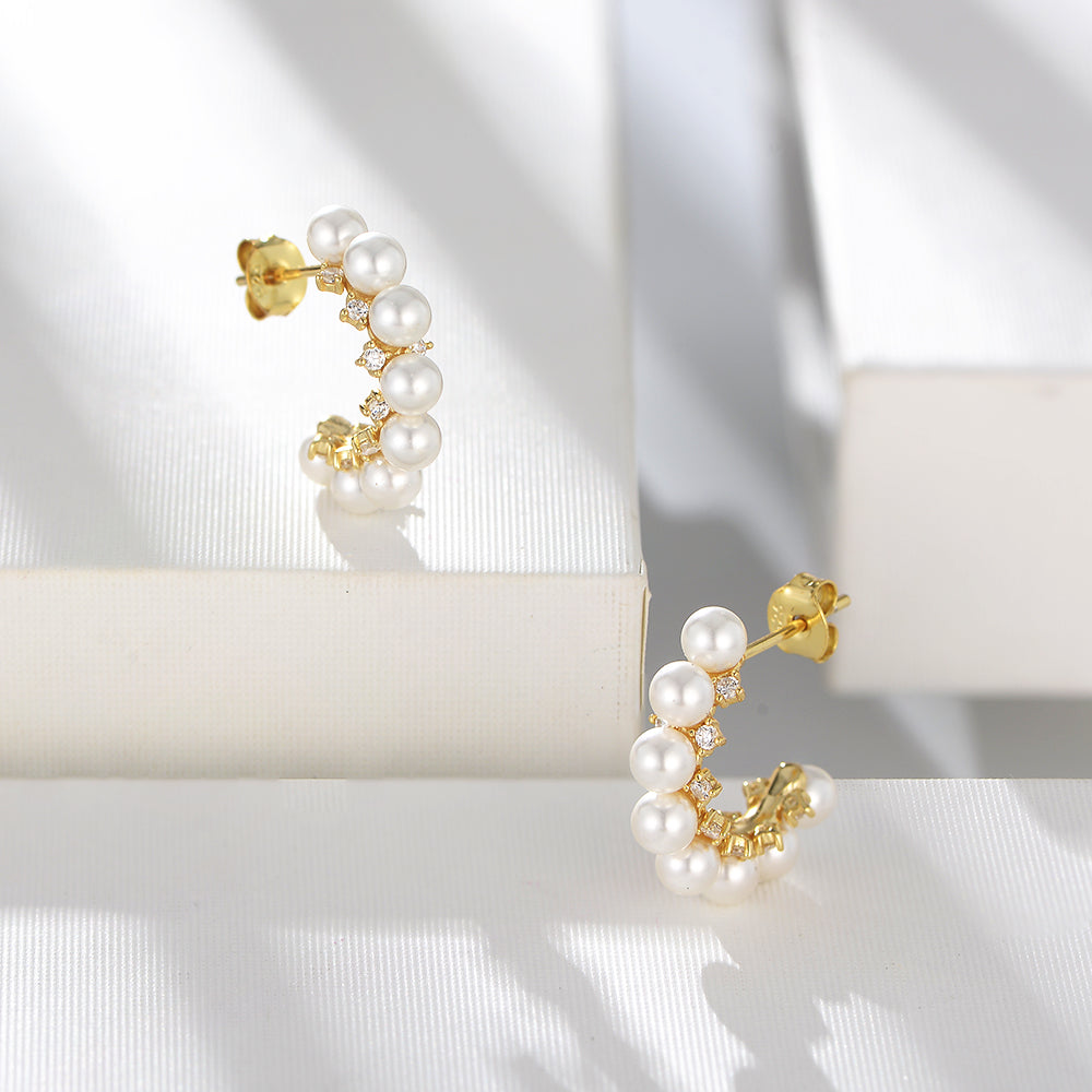 Fashion  Gold Plated CZ Pearl Stud Earrings