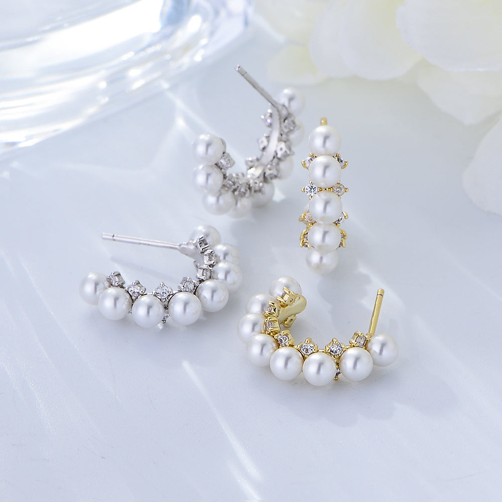Fashion  Gold Plated CZ Pearl Stud Earrings
