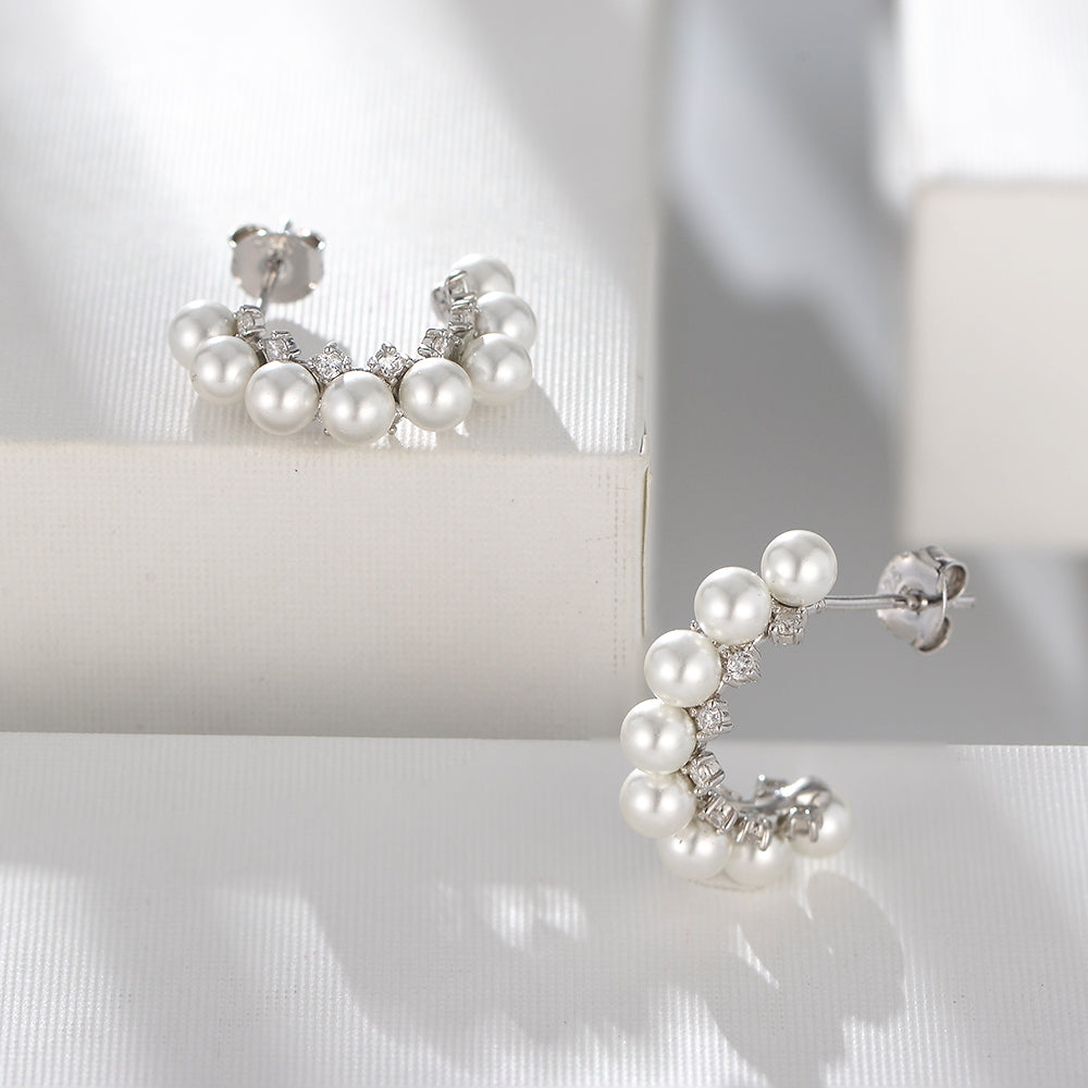 Fashion  Gold Plated CZ Pearl Stud Earrings