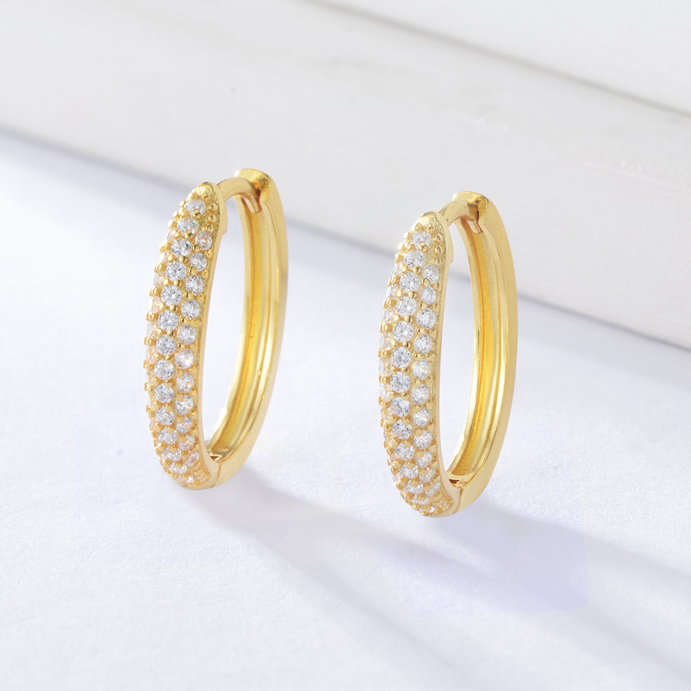 Fashion 925 Silver Jewelry Gold Plated Pave Shine Zircon Huggie Earrings