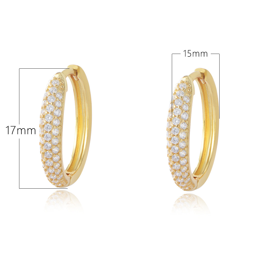 Fashion 925 Silver Jewelry Gold Plated Pave Shine Zircon Huggie Earrings