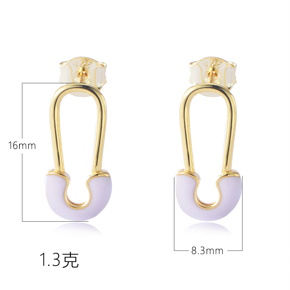 925 Silver 14K Gold Plated Enamel Safety Pin Stud Earrings