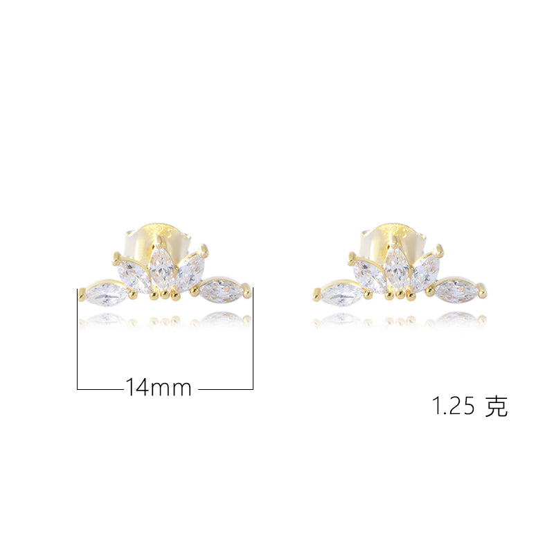 S925 Sterling Silver Claw Setting White CZ Cubic Zircon Flower Leaf Stud Earings