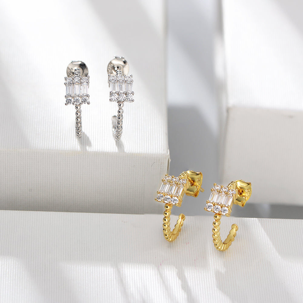 Fashion Jewelry Geometry Square Solitaire Diamond Zircon Earrings