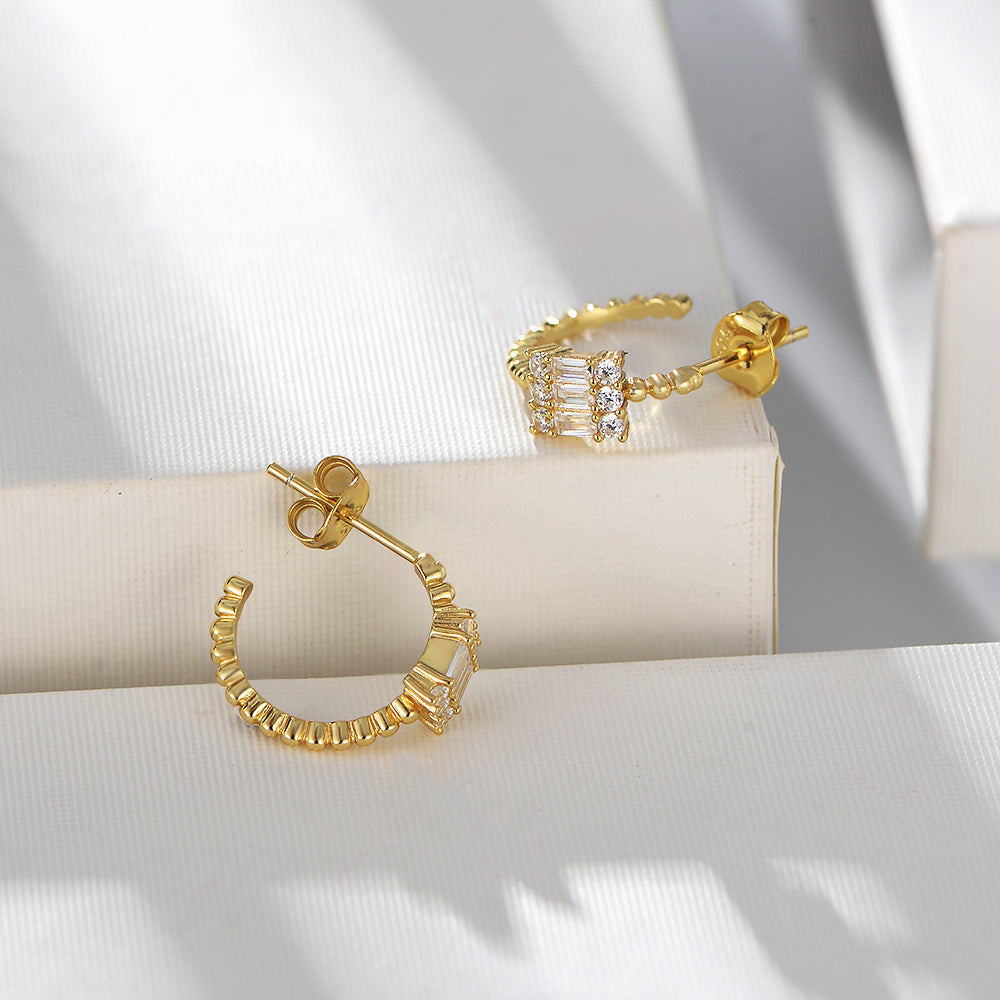 Fashion Jewelry Geometry Square Solitaire Diamond Zircon Earrings