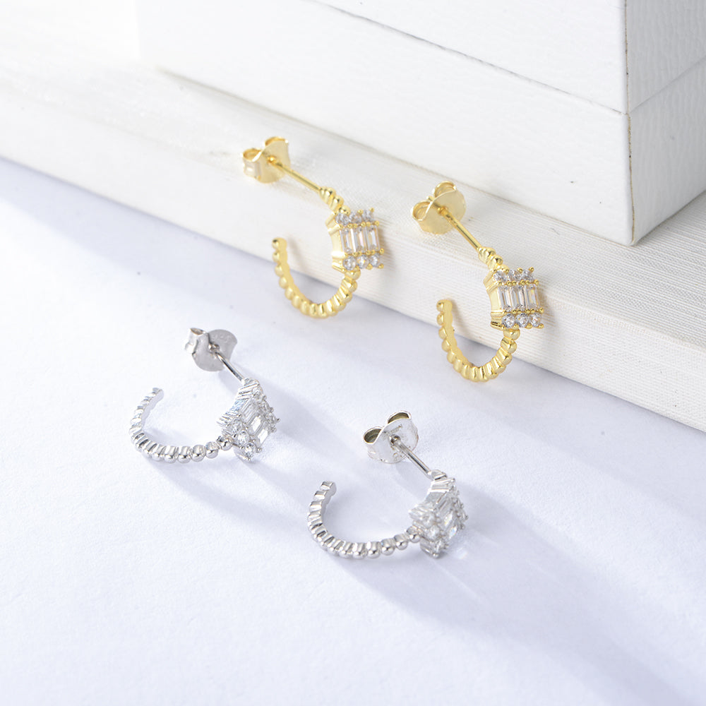 Fashion Jewelry Geometry Square Solitaire Diamond Zircon Earrings