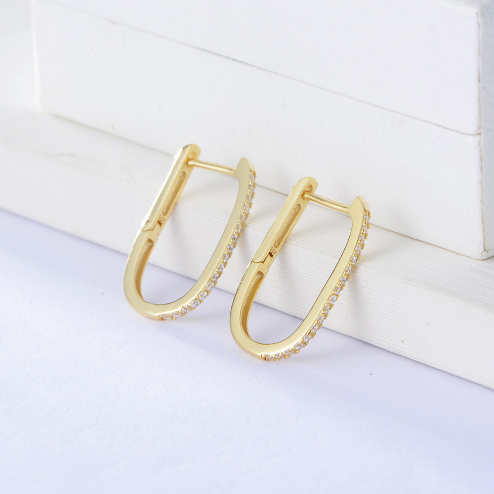 Simple Pave Zircon U Shape Huggie Earrings