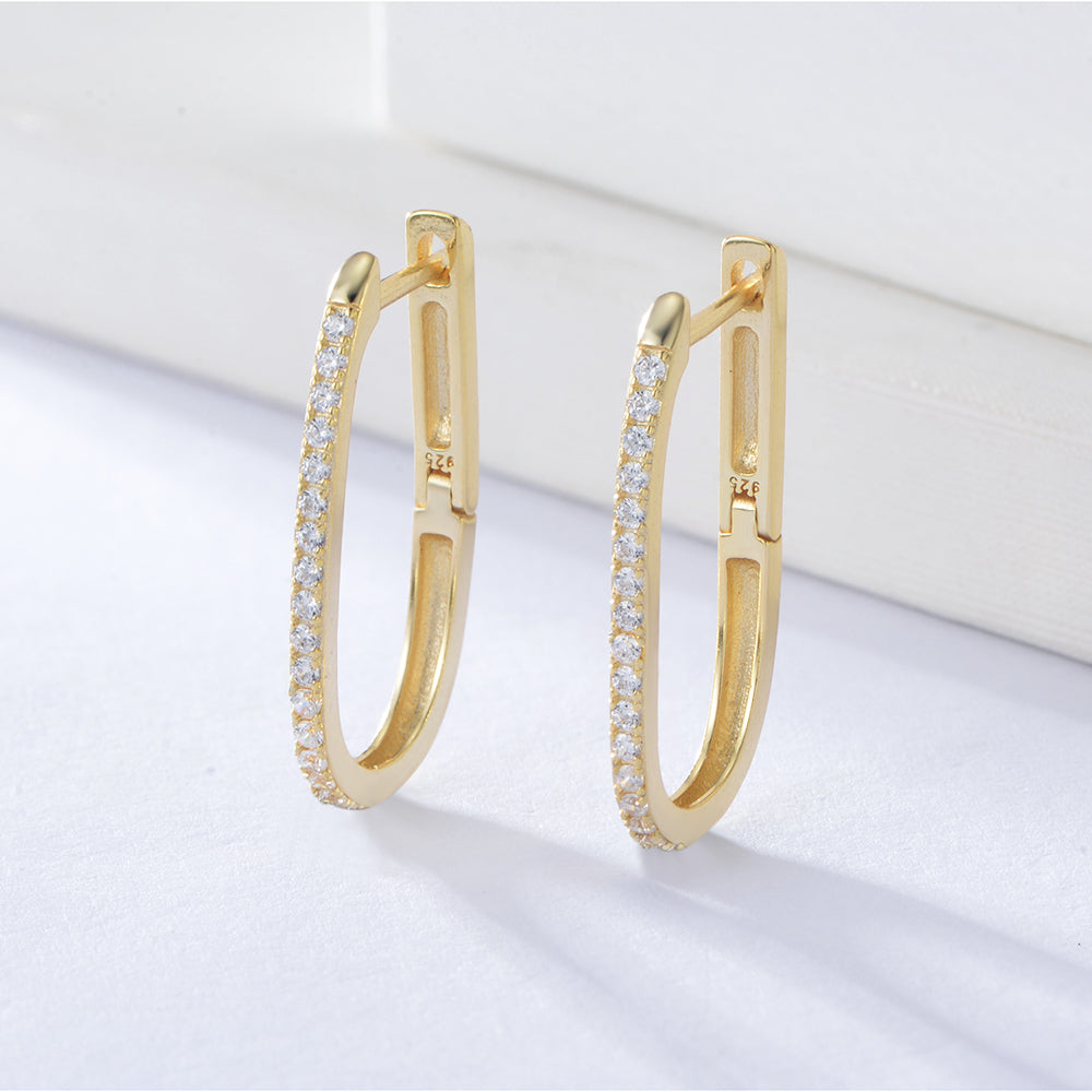 Simple 925 Sterling Silver 14K 18K Gold Plated Pave Zircon U Shape Huggie Earrings