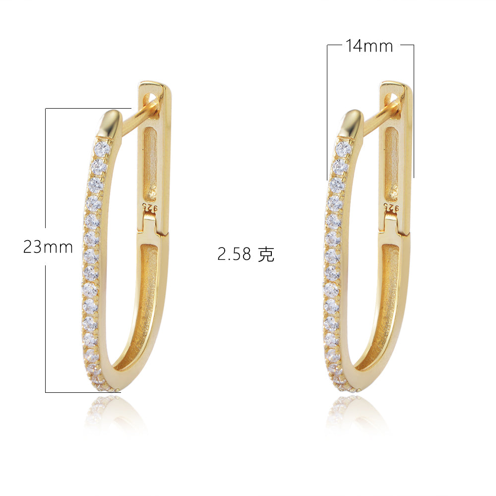 Simple 925 Sterling Silver 14K 18K Gold Plated Pave Zircon U Shape Huggie Earrings