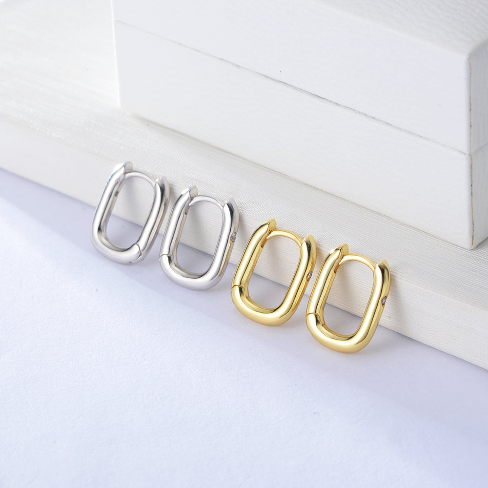 Geometric Glossy U-Shaped Ear Clip Huggie Hoop CZ Earrings